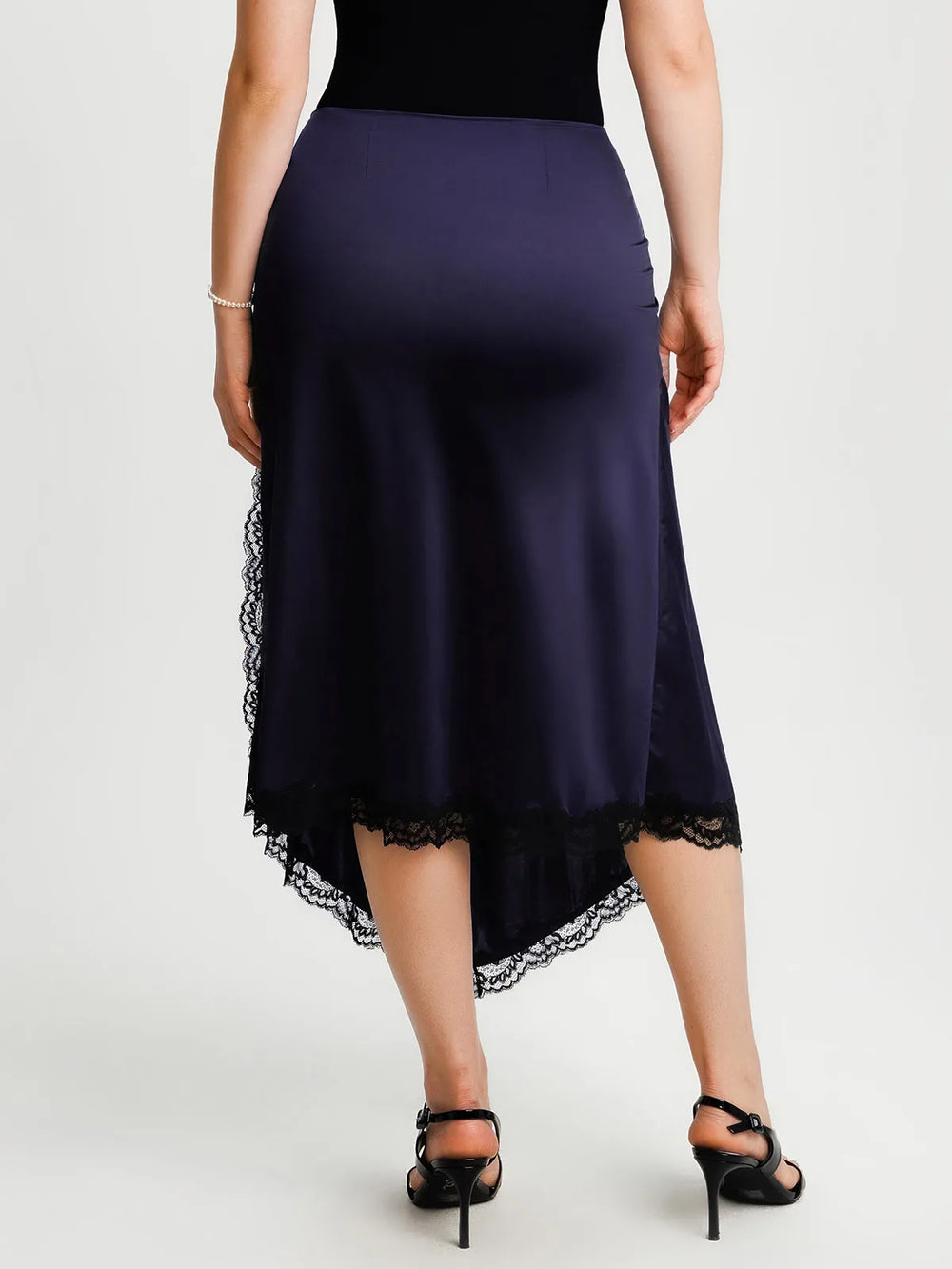 Ruched Lace Midi Skirt