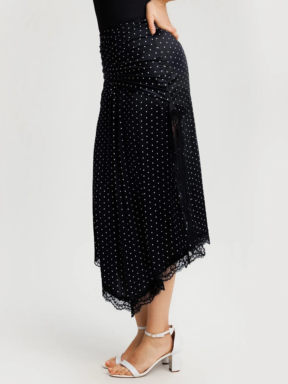 Ruched Lace Midi Skirt