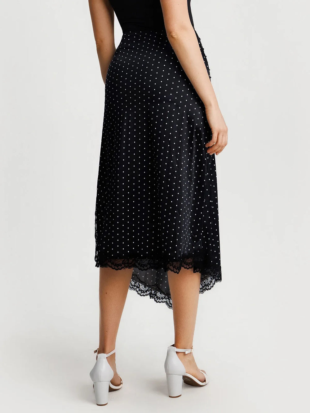 Ruched Lace Midi Skirt