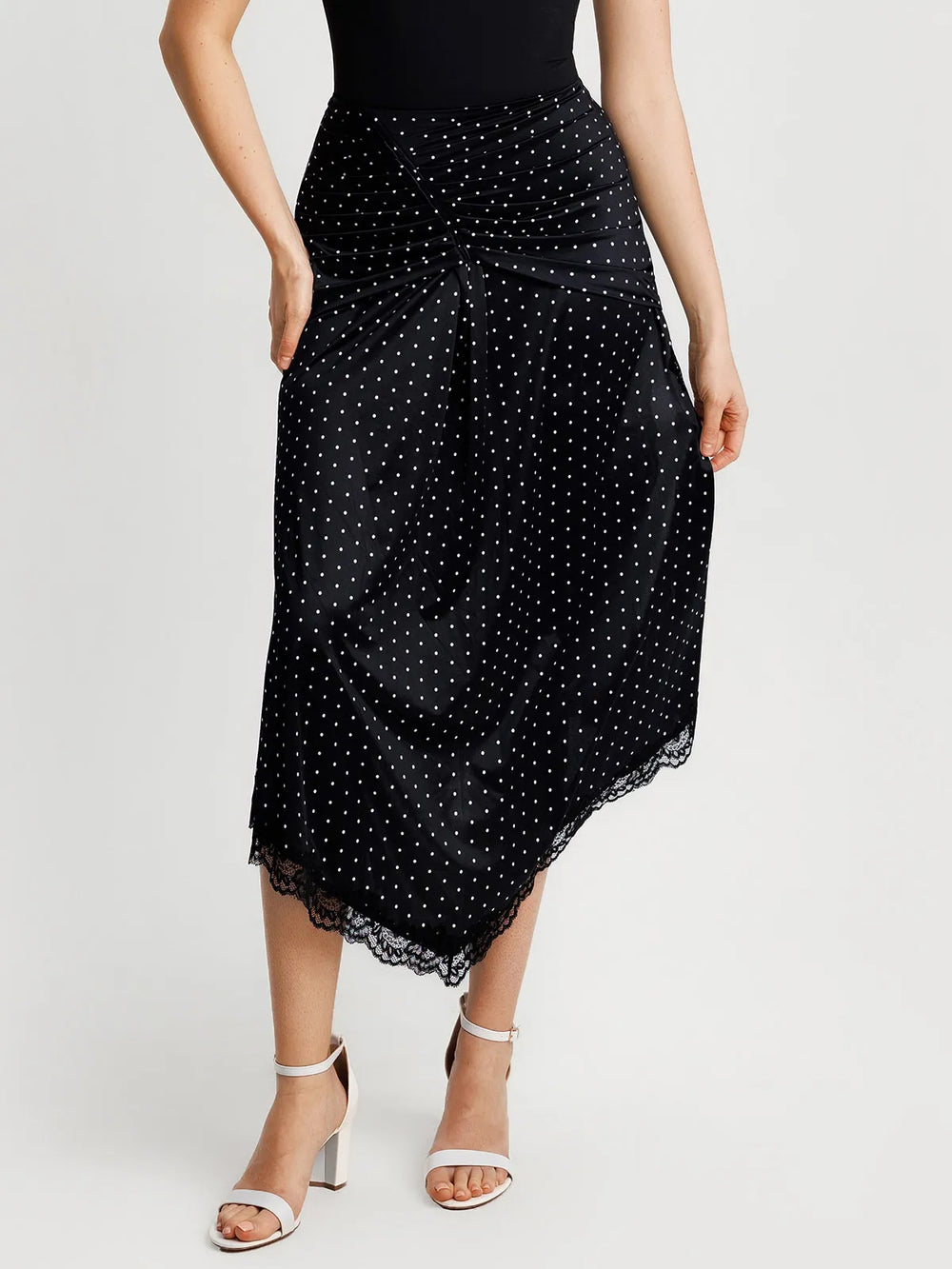 Ruched Lace Midi Skirt