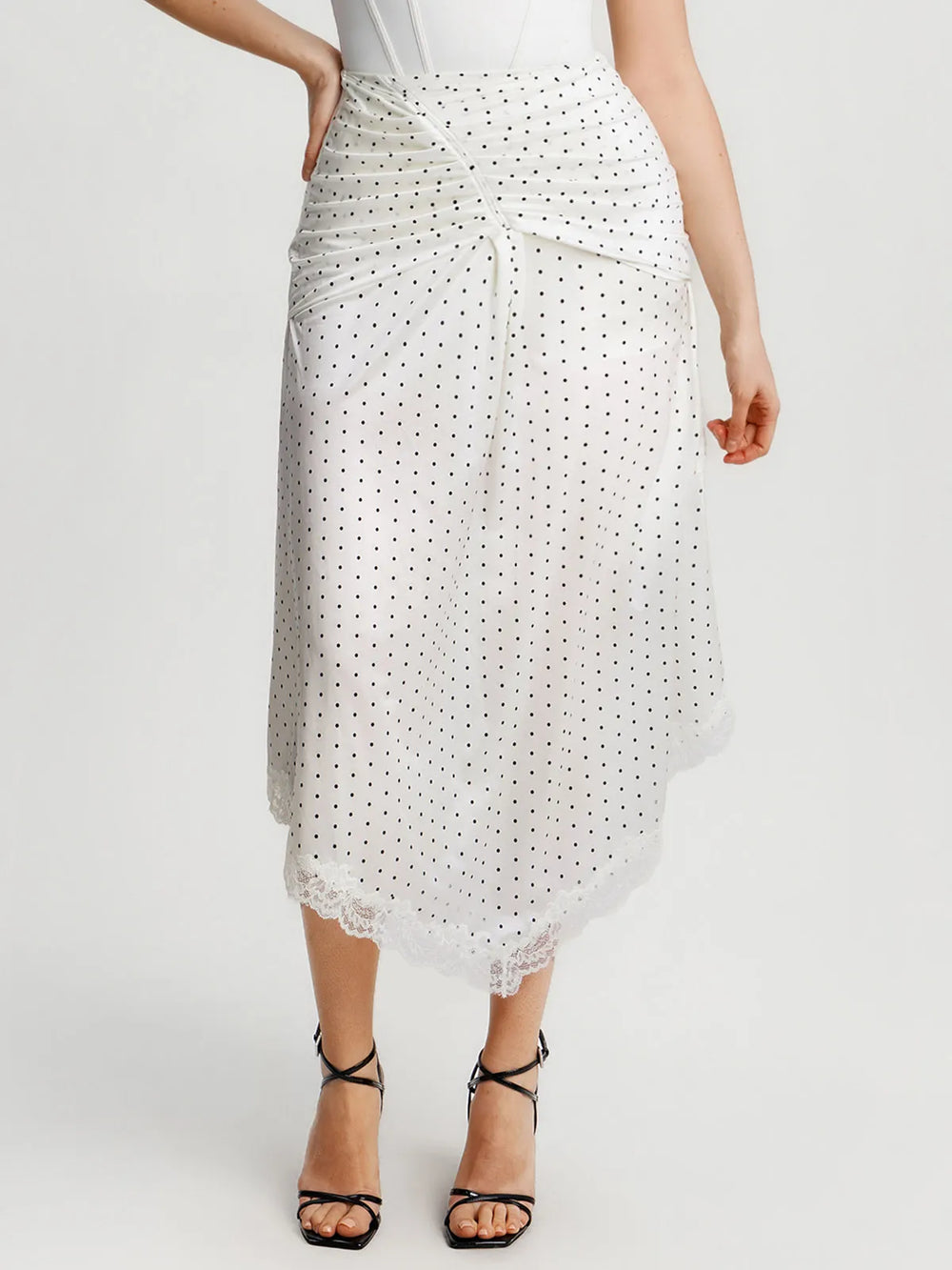 Ruched Lace Midi Skirt