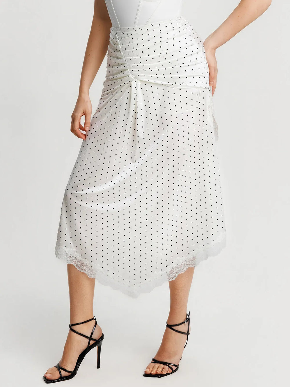 Ruched Lace Midi Skirt