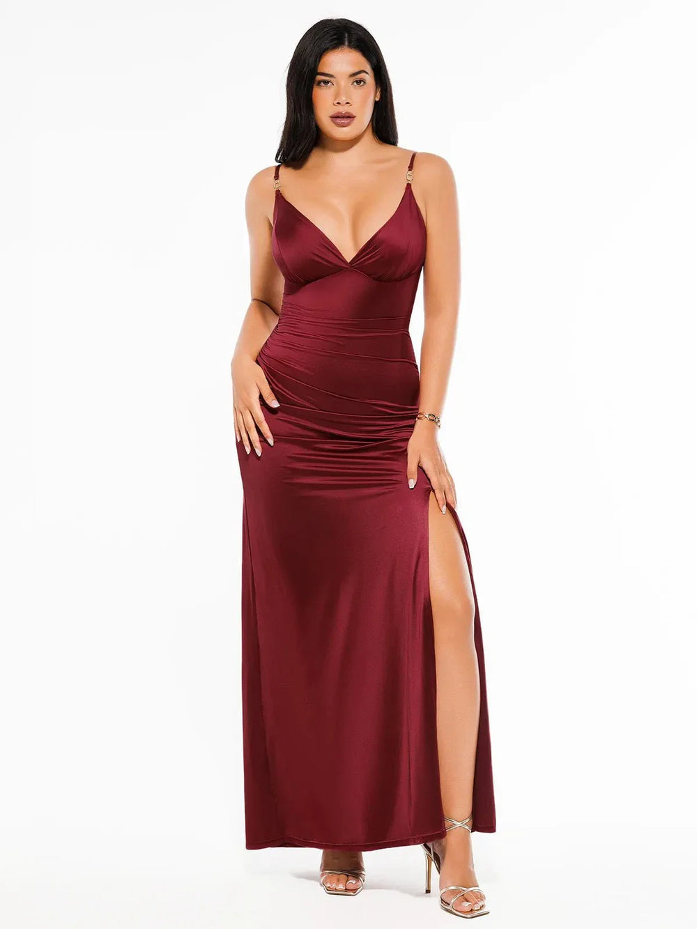 Satin Deep-V Maxi Dress