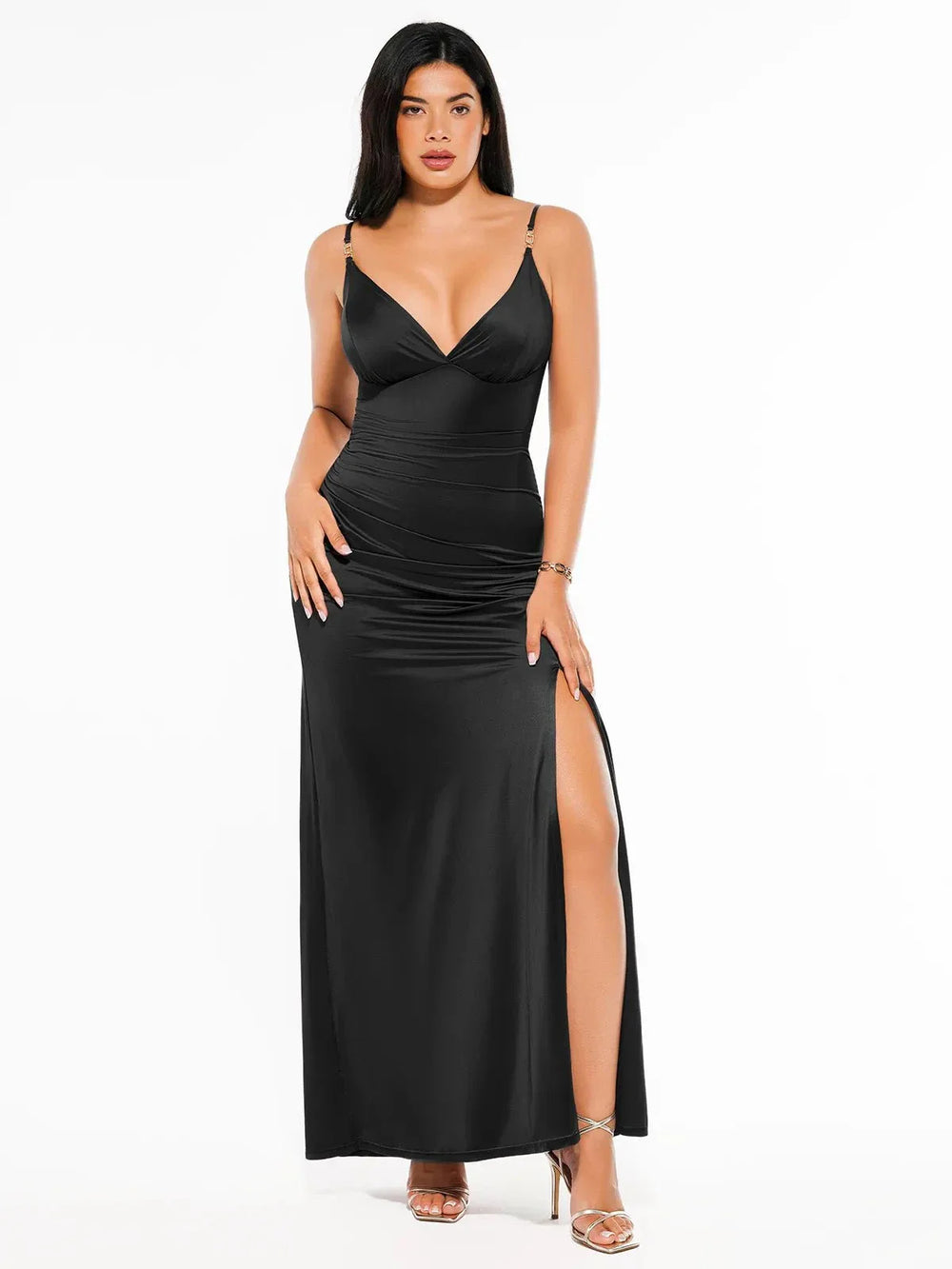 Satin Deep-V Maxi Dress