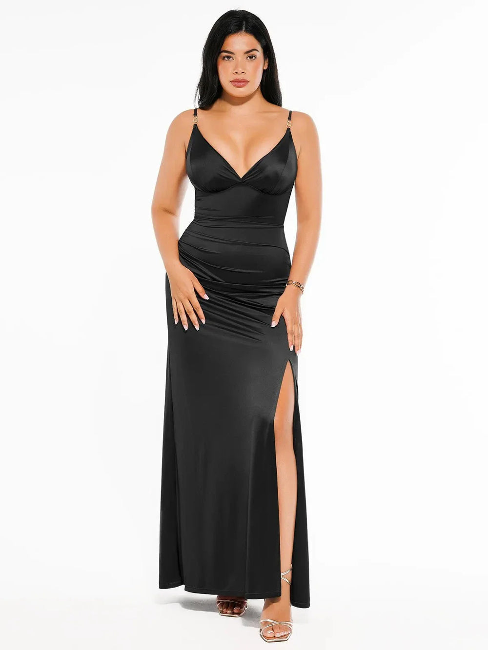 Satin Deep-V Maxi Dress